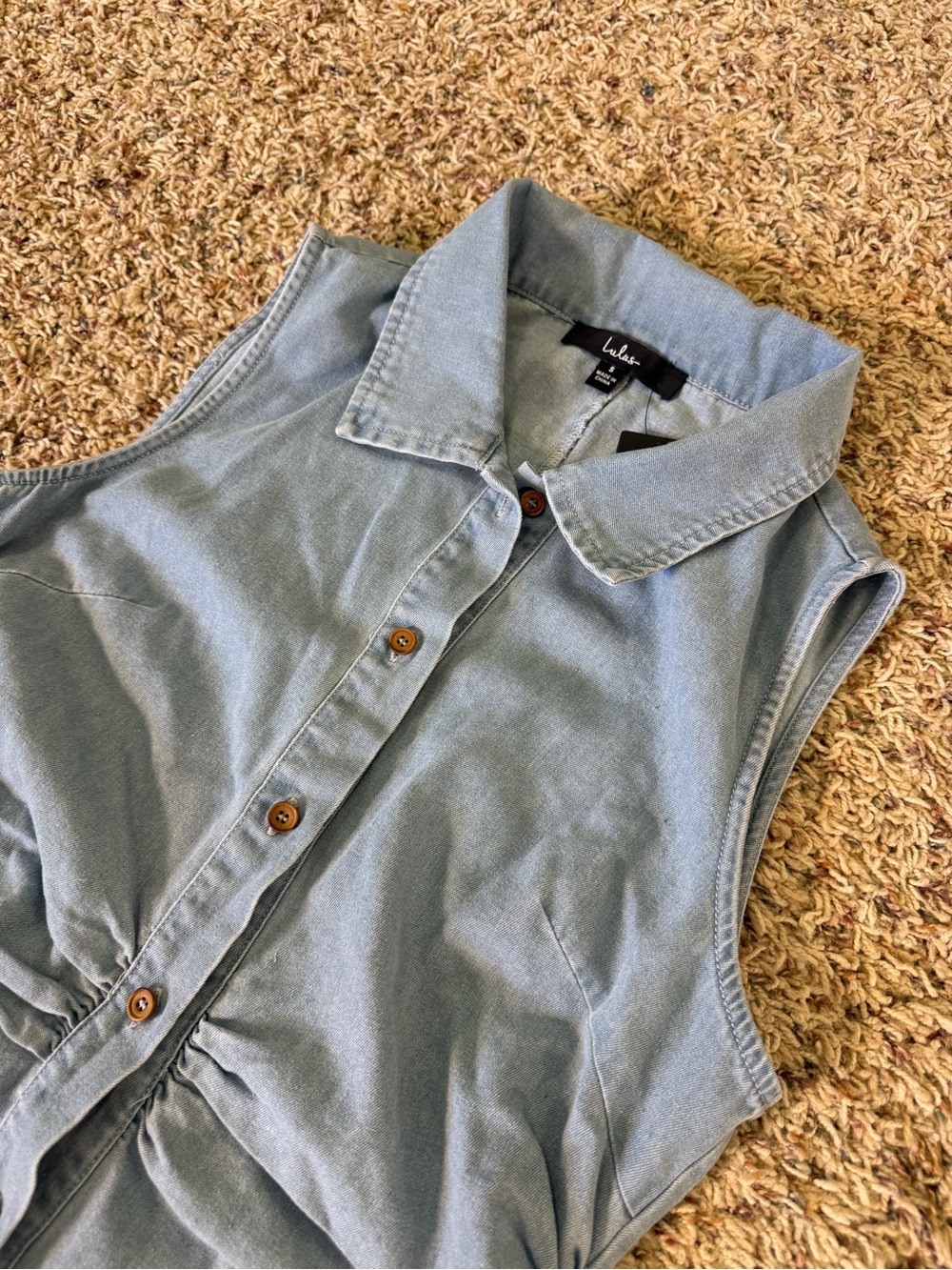 Lulus light blue denim mini dress Enchanting Cutie Chambray size small - Picture 2 of 10